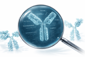 Blueprint-style monoclonal antibody under magnification